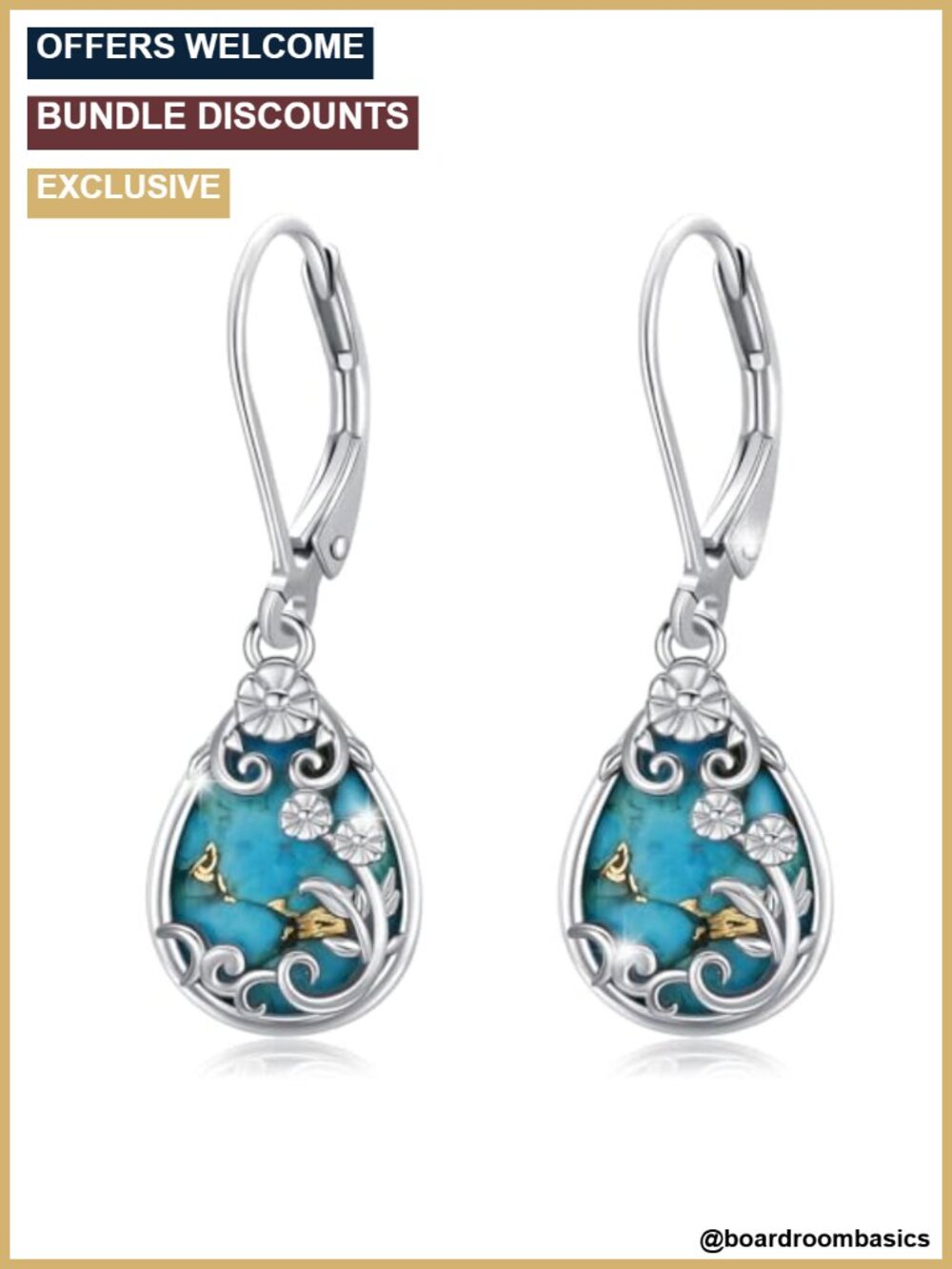 925 Sterling Silver Natural Turquoise Dangle Earrings Handcrafted
